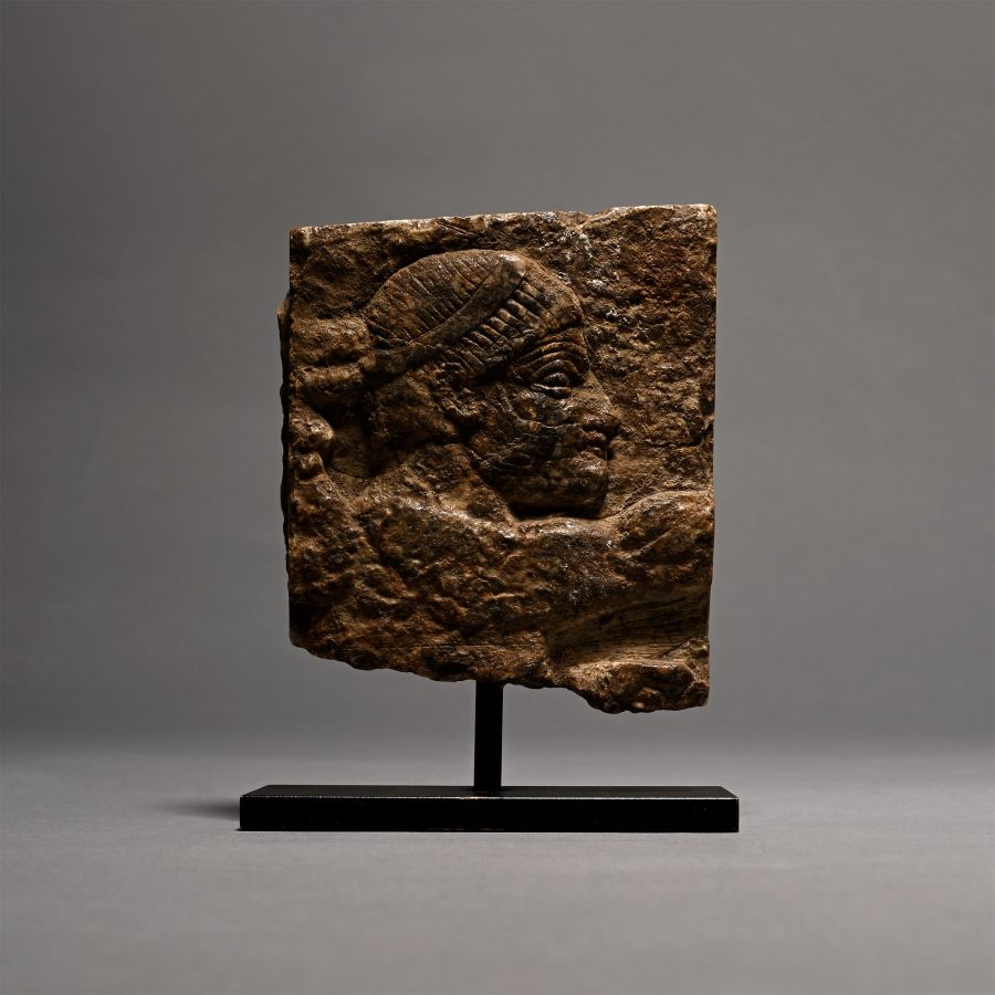 Assyrian Gypsum Relief with Head of a Bearded Man