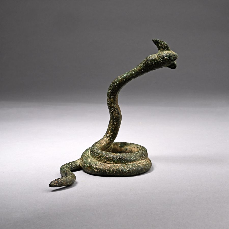 Greek Bronze Statuette of a Coiled Rearing Snake