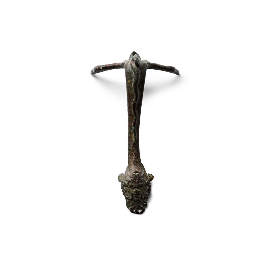 Roman Bronze Vessel Handle with Face