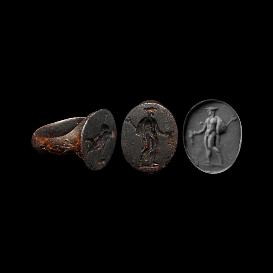 Greek Bronze Ring with Standing Hermes