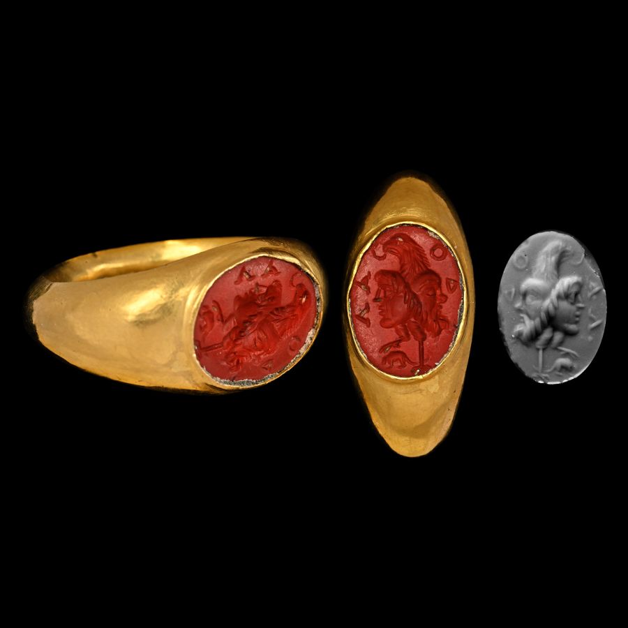 Roman Gold Ring with Gryllus Gemstone