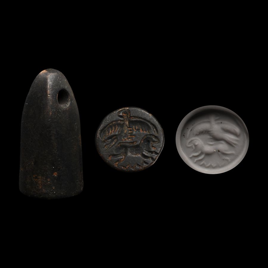 Urartu Hematite Stamp Seal with Eagle and Lion