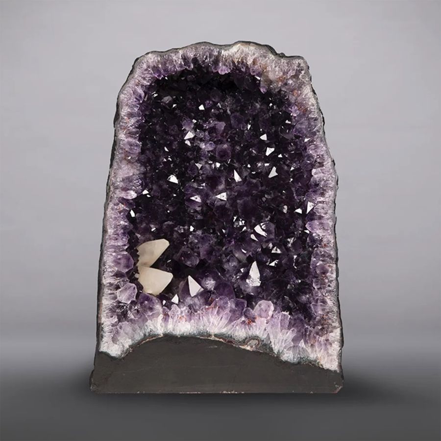 Cathedral Geode Half with Amethyst and Calcite Crystals