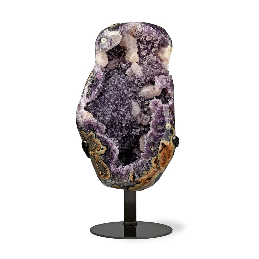 Agatised Amethyst Crystal Geode Section with Polished Exterior