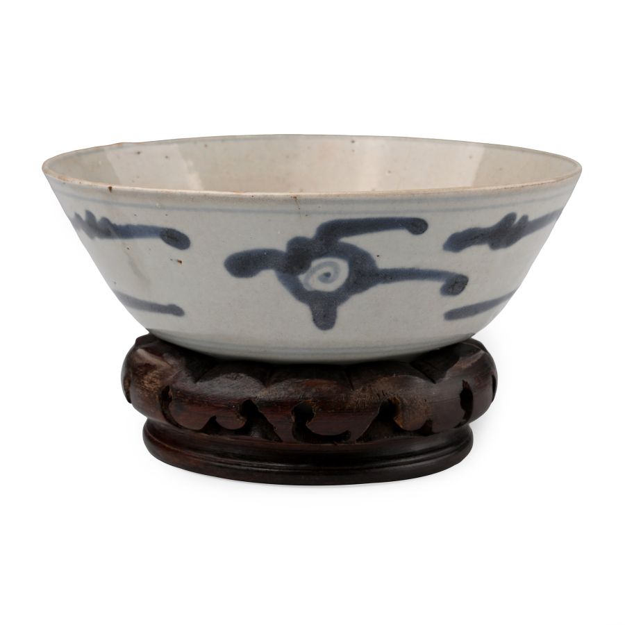 Chinese Blue and White Glazed Bowl with Stand