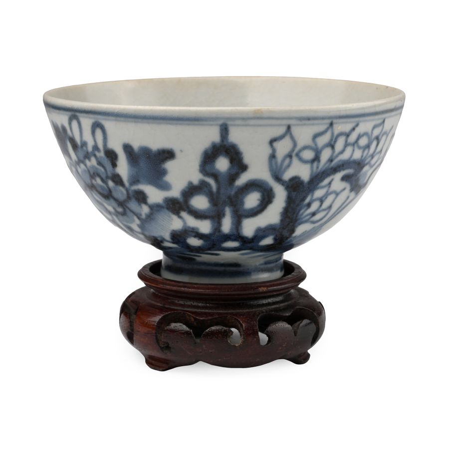 Chinese Blue and White Glazed Bowl with Stand