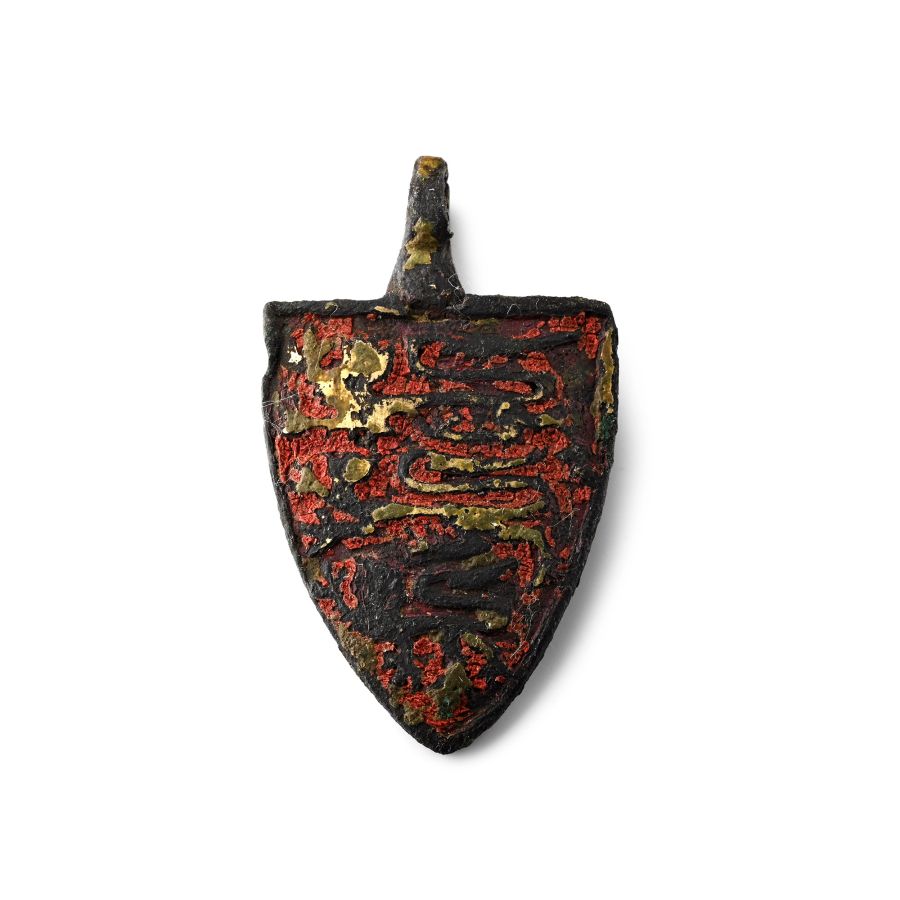 Medieval Knight's Gilt Bronze Royal Heraldic Horse Harness Pendant with Three Lions