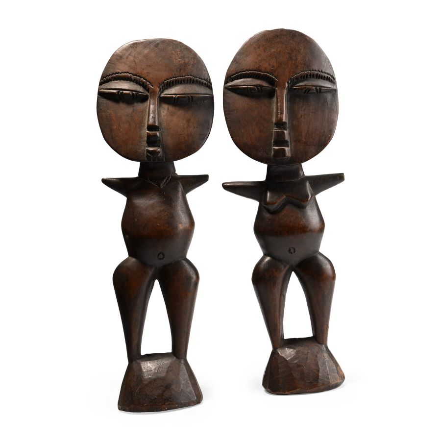 African Wooden 'Akuaba Doll' Wedding Fertility Figure Pair