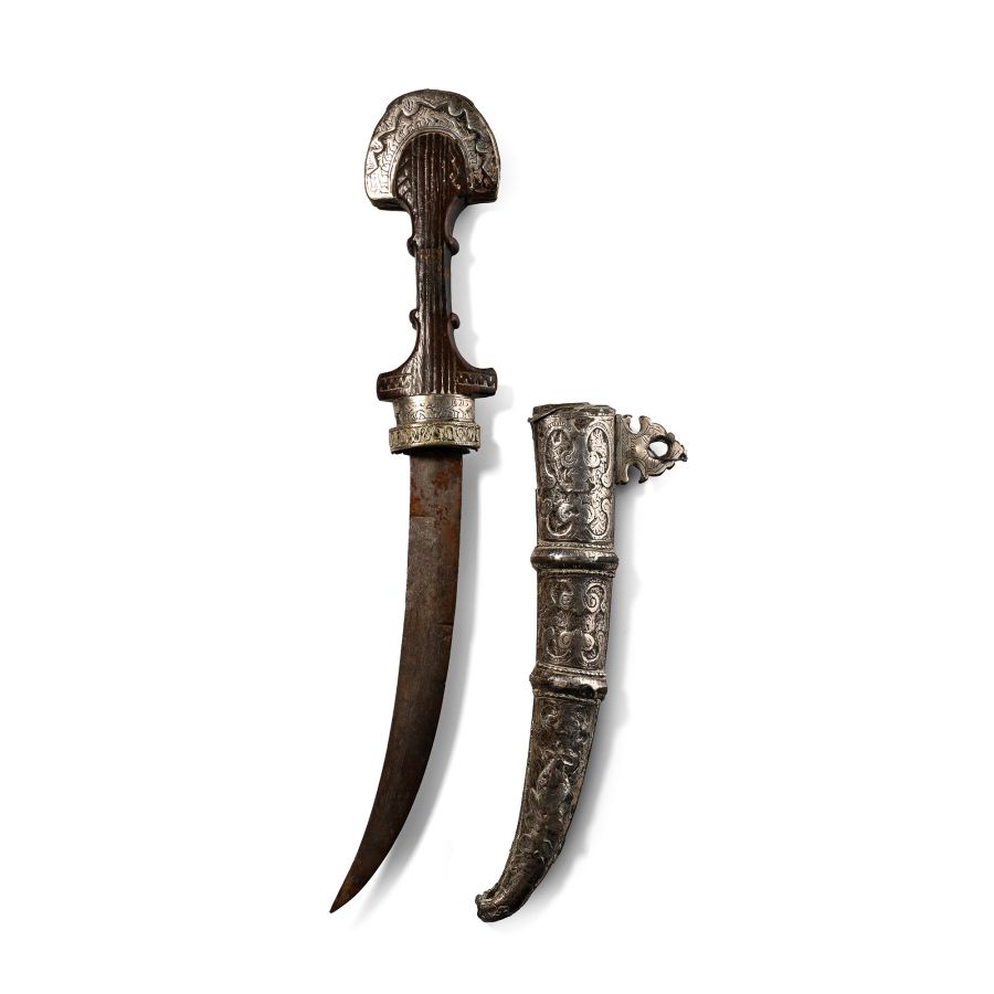 Persian Dagger in White Metal and Copper Scabbard