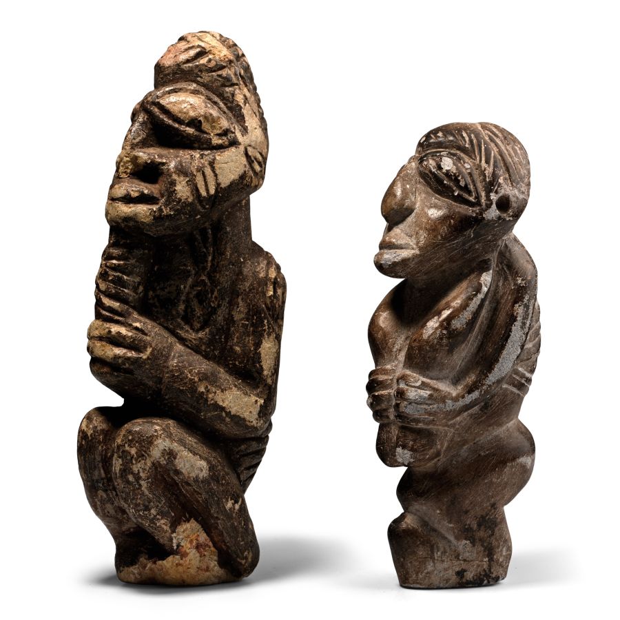West African Squatting Stone Figure Pair