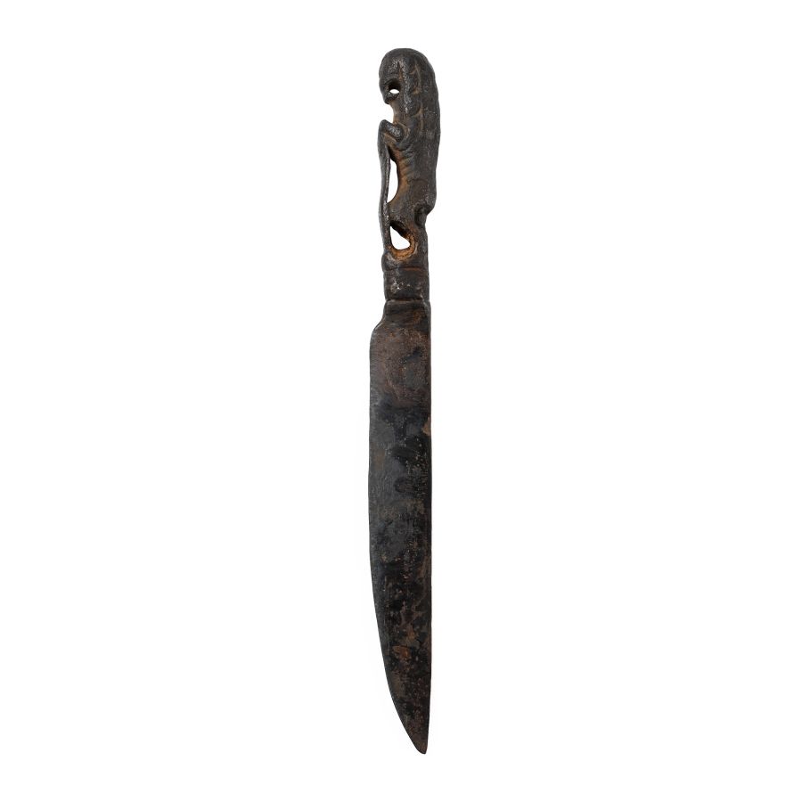 Medieval Iron Knife with Bronze Lion Handle
