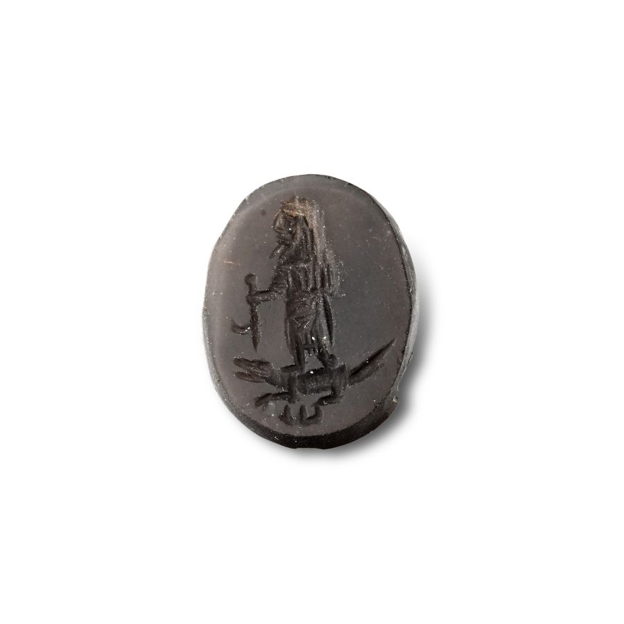 Romano-Egyptian Style Blackstone Intaglio Depicting a God with Crocodile