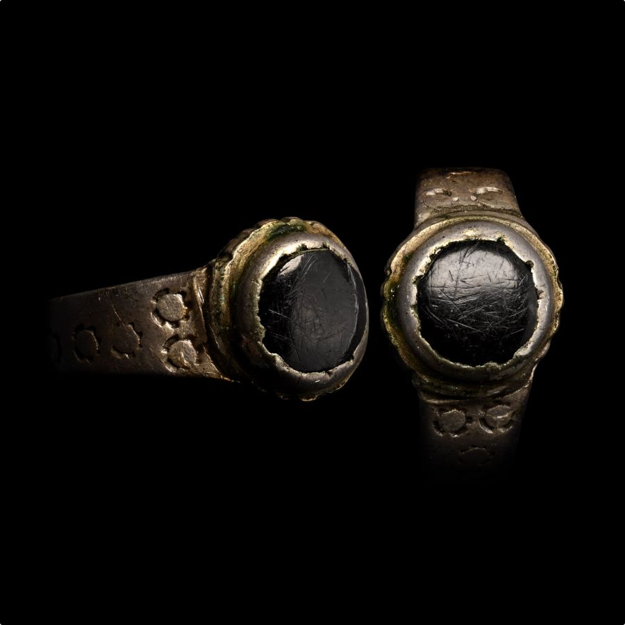 Medieval Silver Ring with Garnet Cabochon