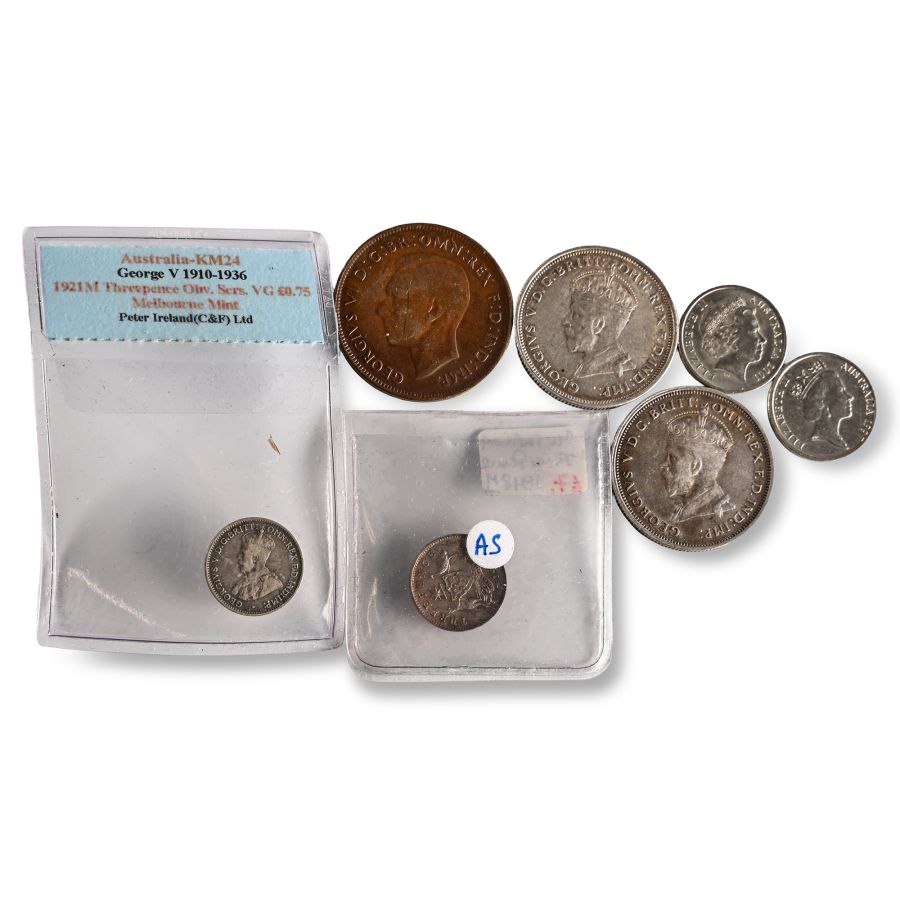 Australia. Windsor, George V-Elizabeth II AR & AE Group of Seven [7] Coins.