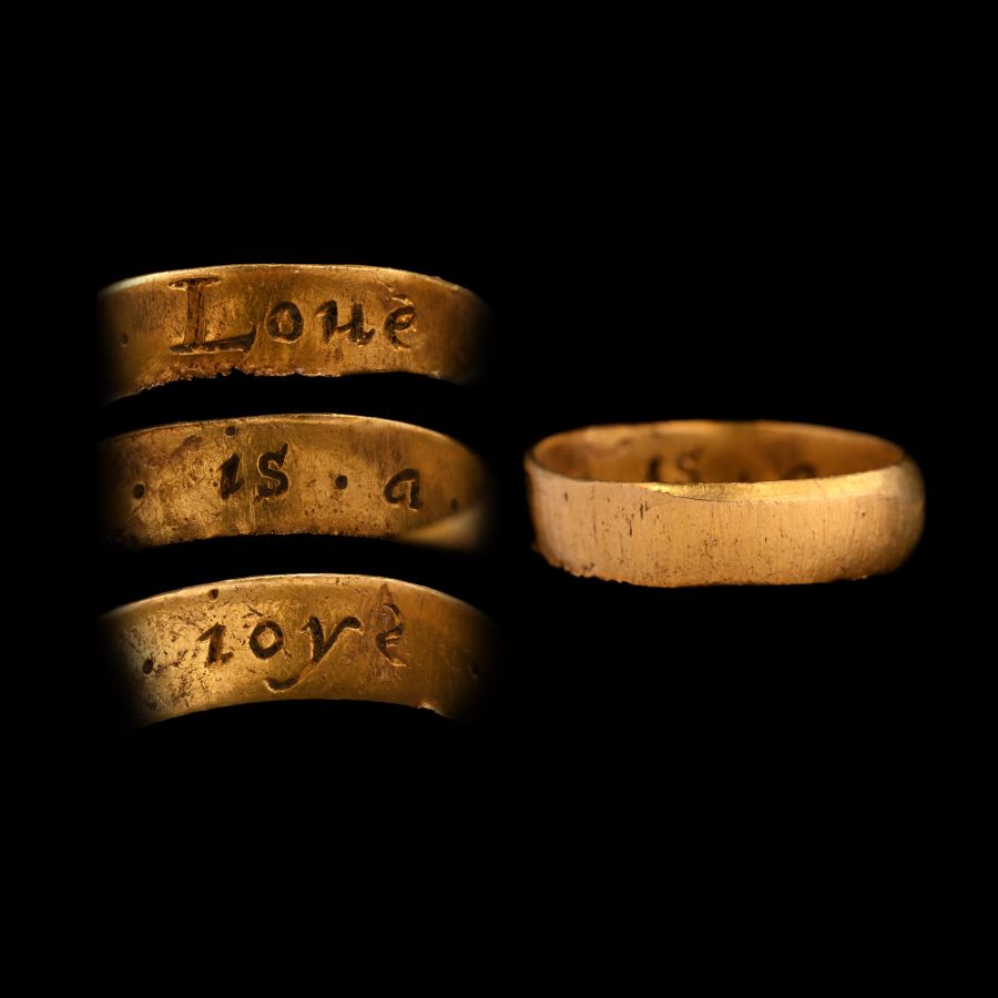Post Medieval Gold 'Loue.is.a ioye' Posy Ring