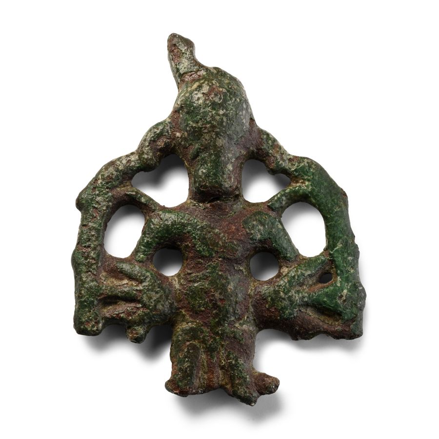 Anglo-Scandinavian Viking Bronze Bound Odin Openwork Stirrup Apex Mount Upper Section