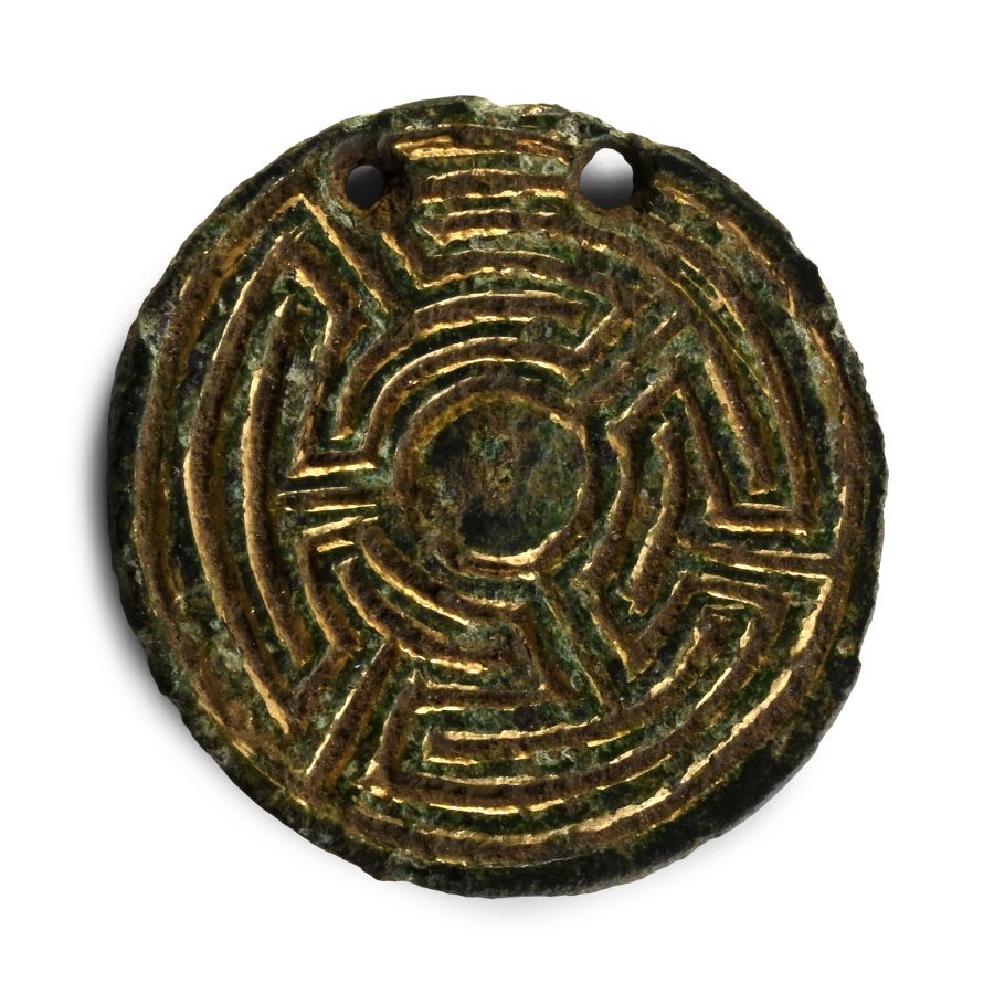 Anglo-Saxon Gilt Bronze Necklace Pendant with Trefoil Design