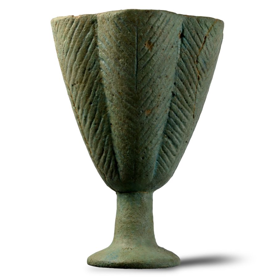Egyptian Blue-Glazed Faience White Lotus Chalice