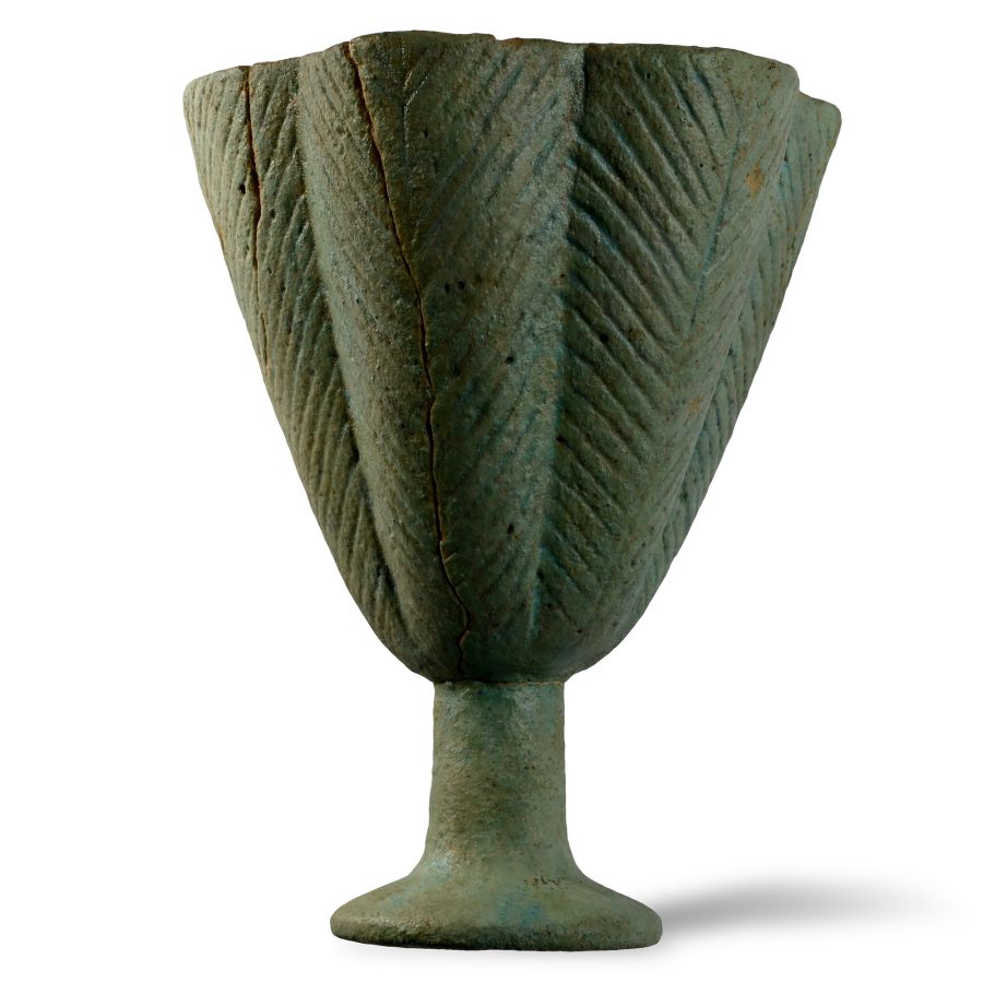Egyptian Blue-Glazed Faience White Lotus Chalice