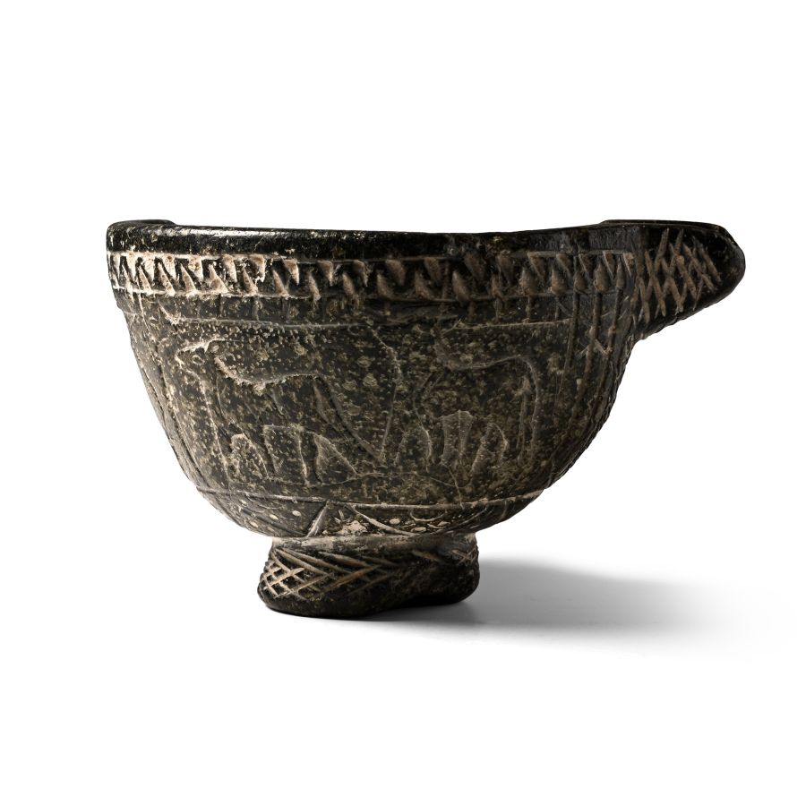 Western Asiatic Black Stone Bowl with Bulls