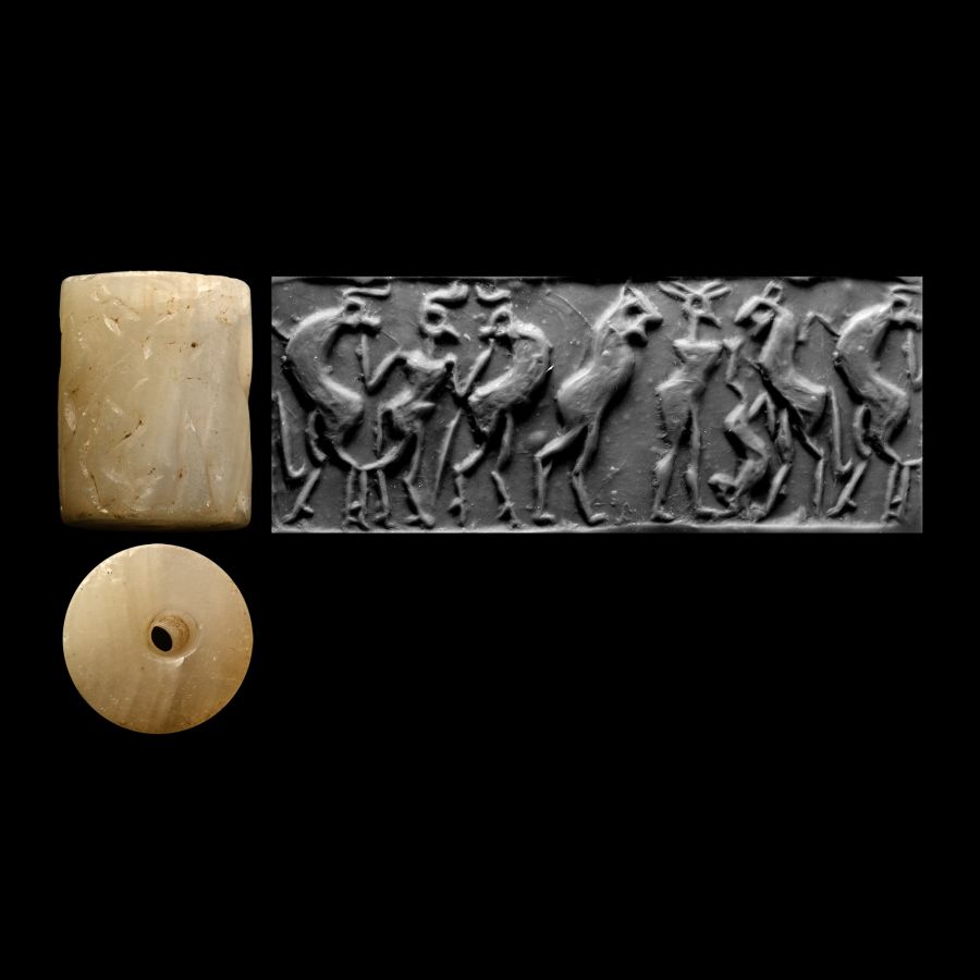 Western Asiatic Stone Cylinder Seal with Contest Scene
