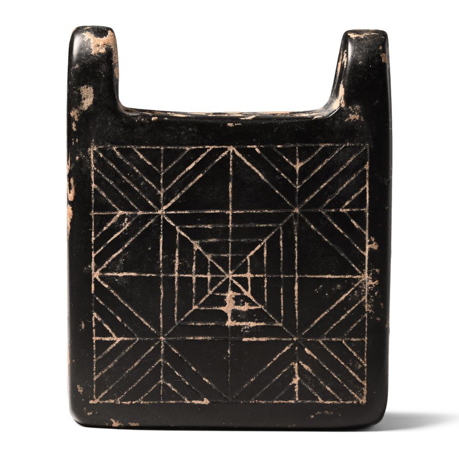 Western Asiatic Black Stone Kohl Pot with Geometric Design