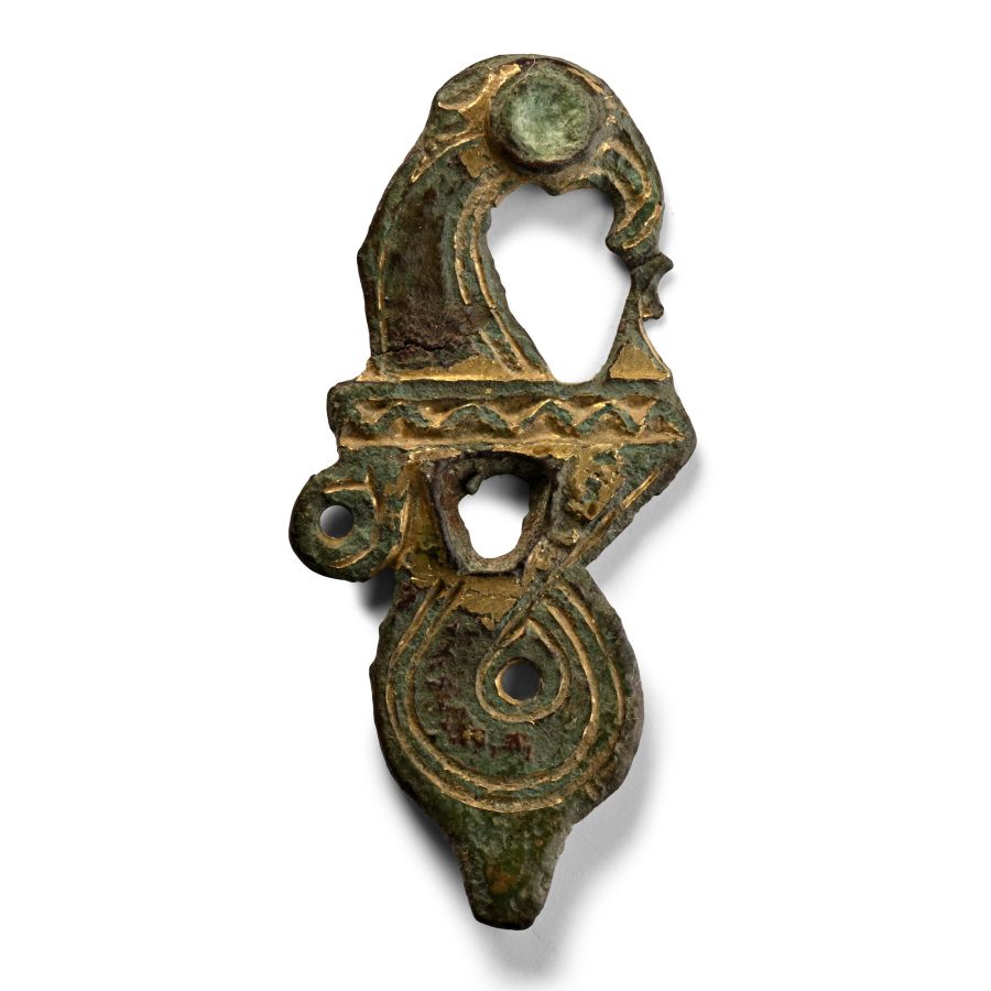 Anglo-Saxon Gilt-Bronze Purse Mount in the Shape of a Bird of Prey