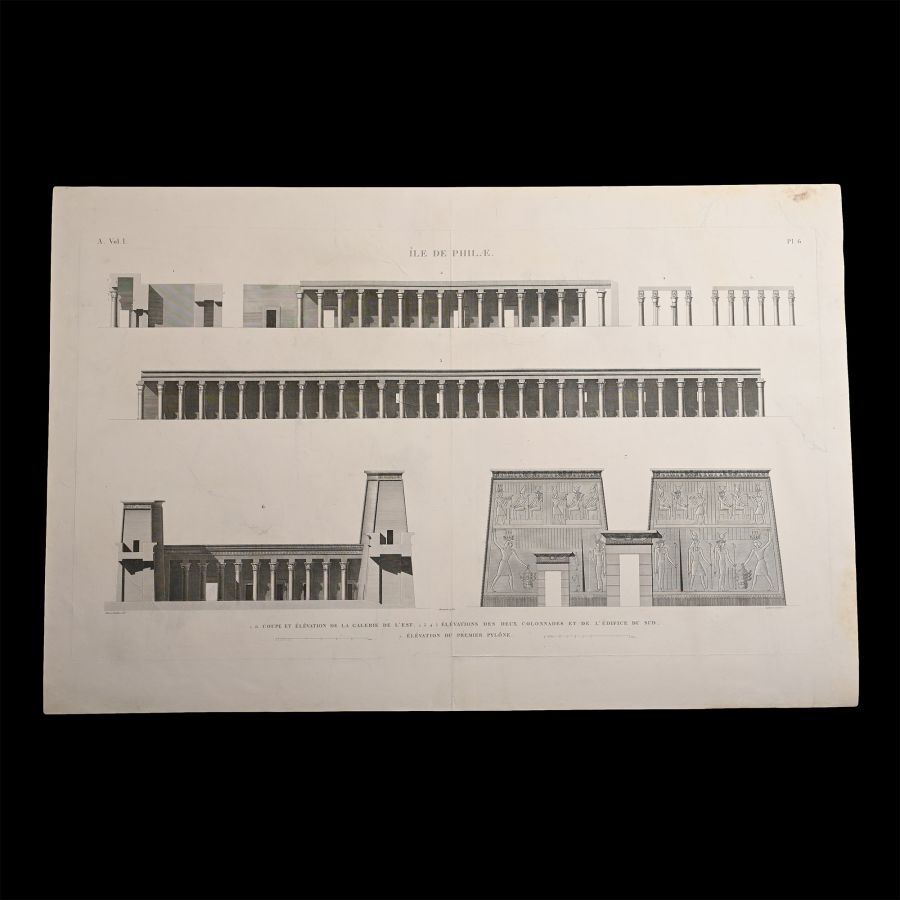Very Large Egyptian Expedition Lithograph of the Temple of Philae