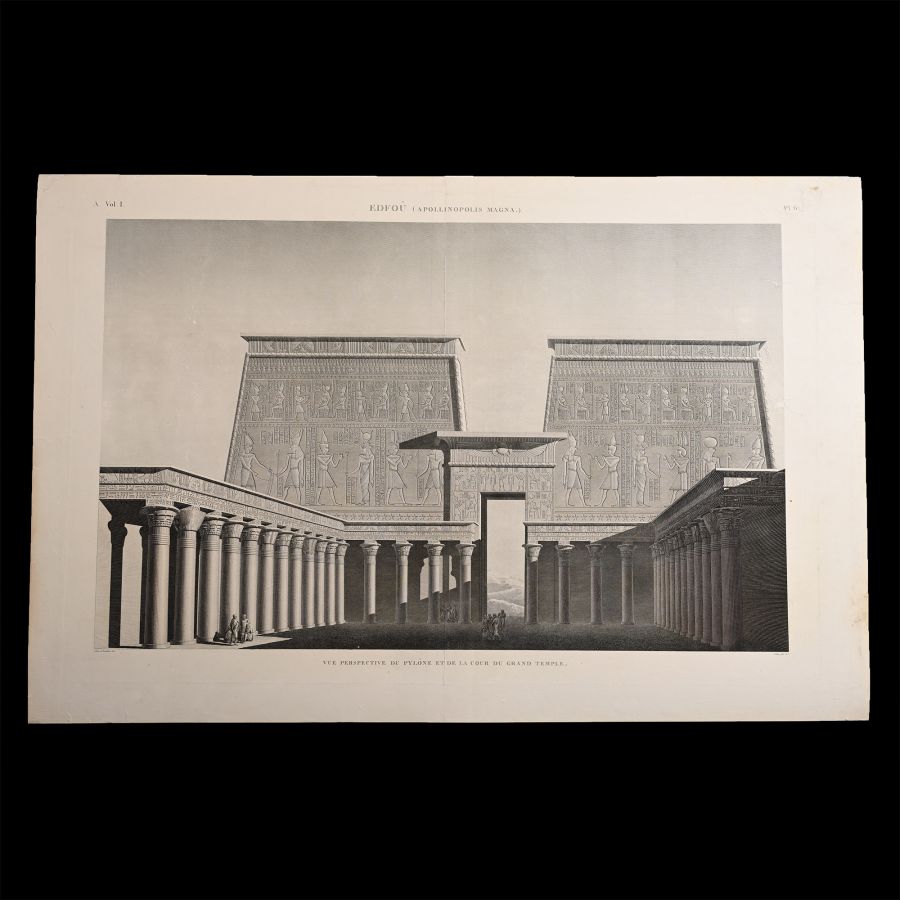 Very Large Egyptian Expedition Lithograph of the Temple of Edfu