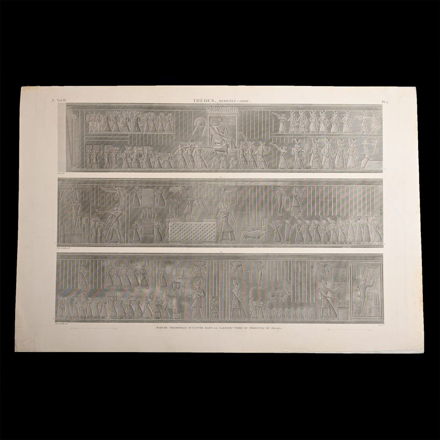 Very Large Egyptian Expedition Lithograph of the Temple of Medynet-Abou at Thebes