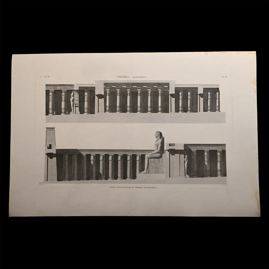 Very Large Egyptian Expedition Lithograph of the Memnonium at Thebes and Tomb of Ozymandias