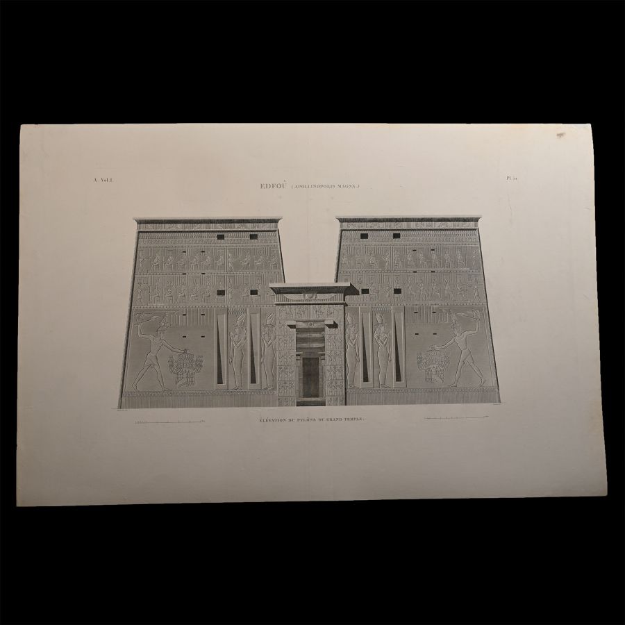 Very Large Egyptian Expedition Lithograph of the Temple of Edfu