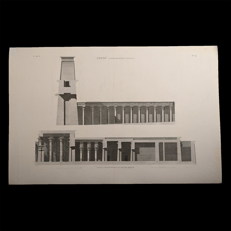 Very Large Egyptian Expedition Lithograph of the Temple of Edfou