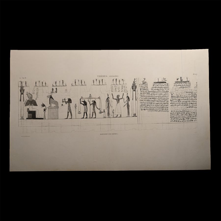 Very Large Egyptian Expedition Lithograph of the Hypogees Papyrus Manuscript from Thebes