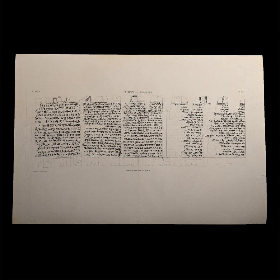 Very Large Egyptian Expedition Lithograph of the Hypogees Papyrus Manuscript from Thebes