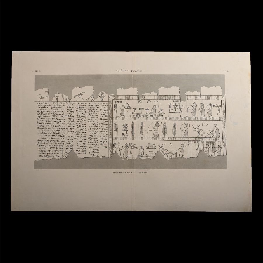 Very Large Egyptian Expedition Lithograph of the Hypogees Papyrus Manuscript from Thebes