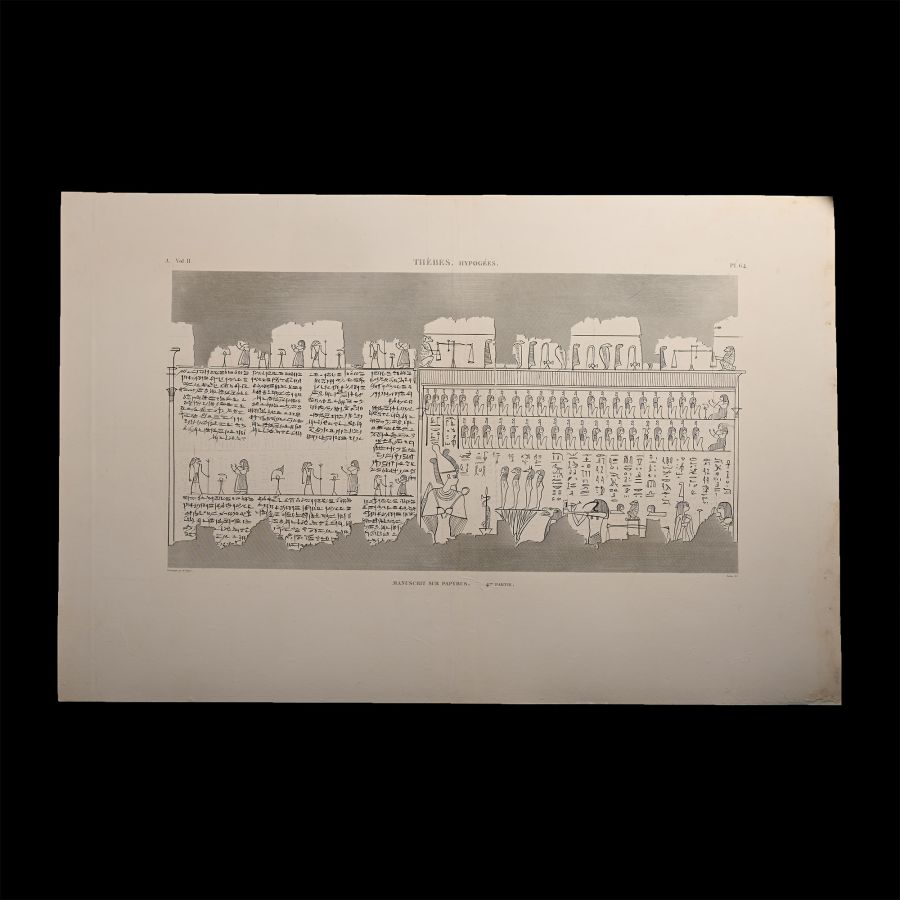 Very Large Egyptian Expedition Lithograph of the Hypogees Papyrus Manuscript from Thebes