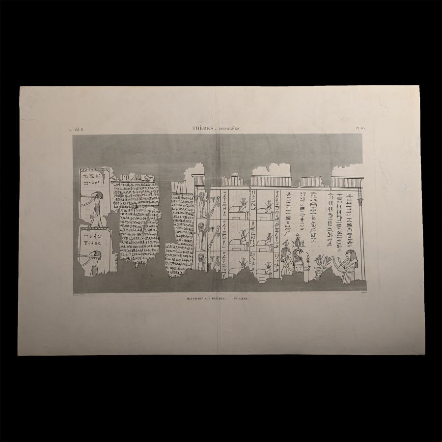 Very Large Egyptian Expedition Lithograph of the Hypogees Papyrus Manuscript from Thebes