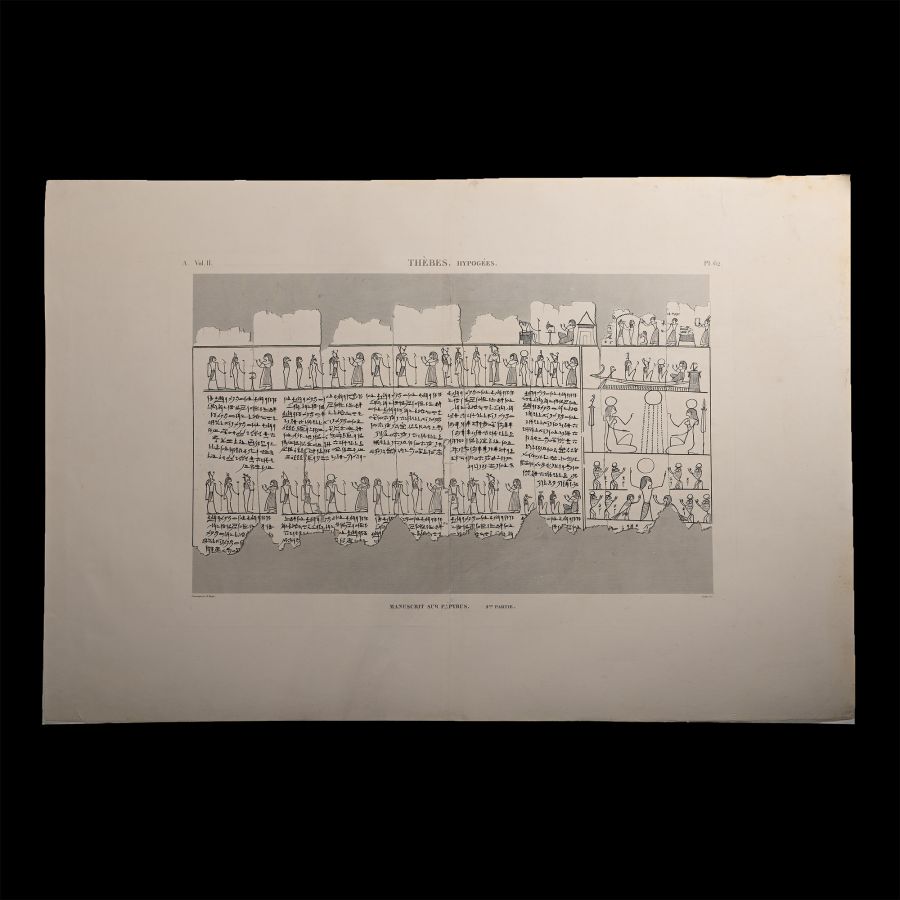 Very Large Egyptian Expedition Lithograph of the Hypogees Papyrus Manuscript from Thebes