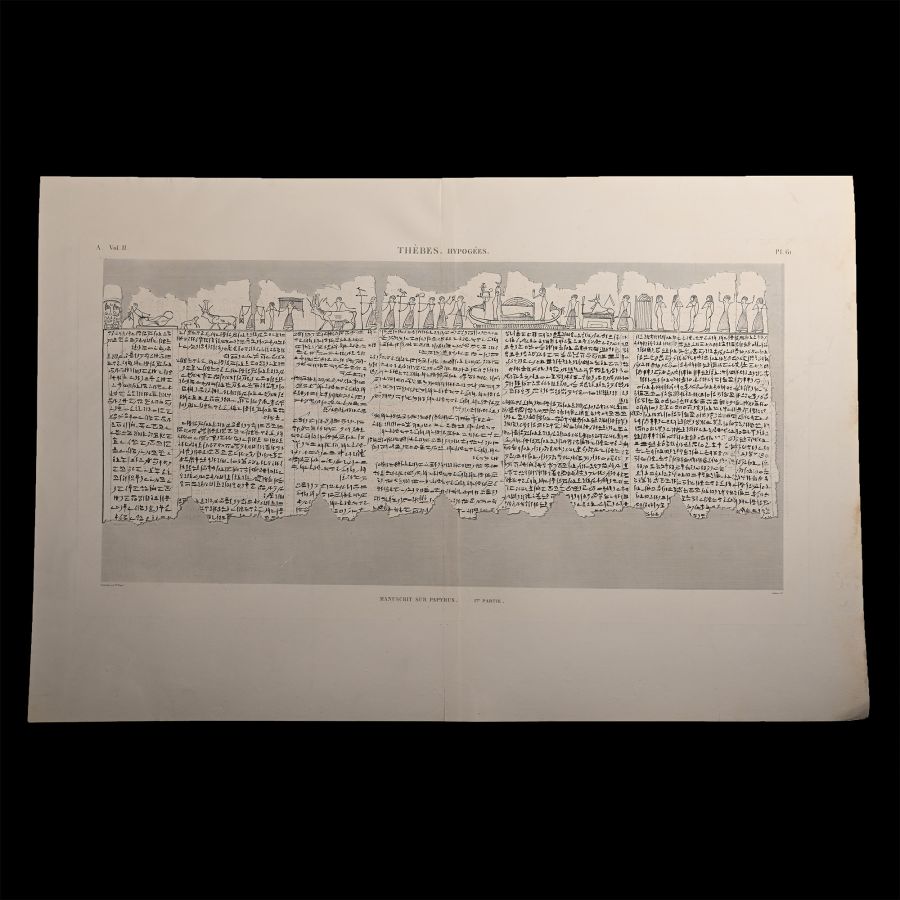 Very Large Egyptian Expedition Lithograph of the Hypogees Papyrus Manuscript from Thebes