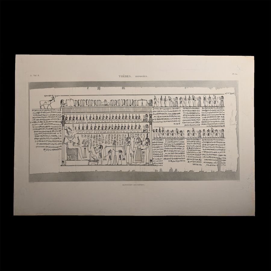 Very Large Egyptian Expedition Lithograph of the Hypogees Papyrus Manuscript from Thebes