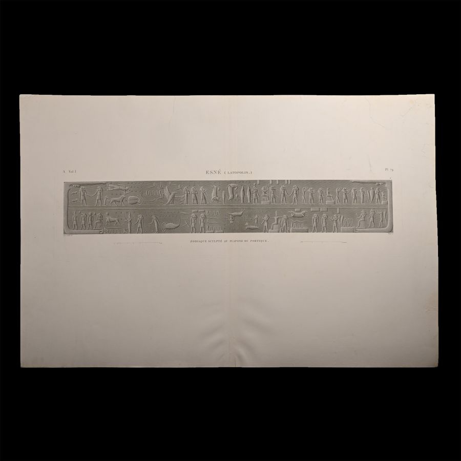Very Large Egyptian Expedition Lithograph of Reliefs at Esna