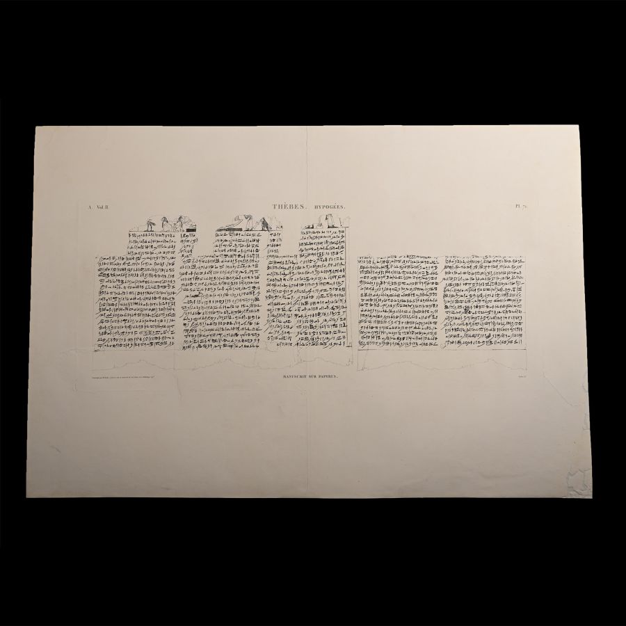 Very Large Egyptian Expedition Lithograph of the Hypogees Papyrus Manuscript from Thebes