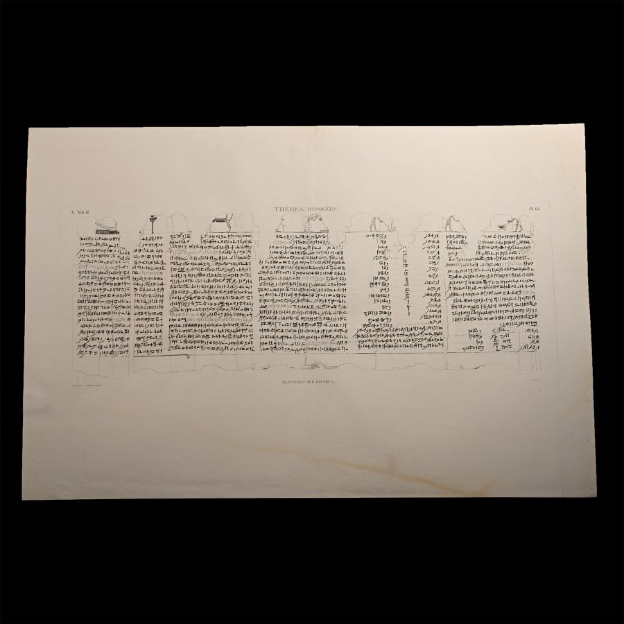 Very Large Egyptian Expedition Lithograph of the Hypogees Papyrus Manuscript from Thebes