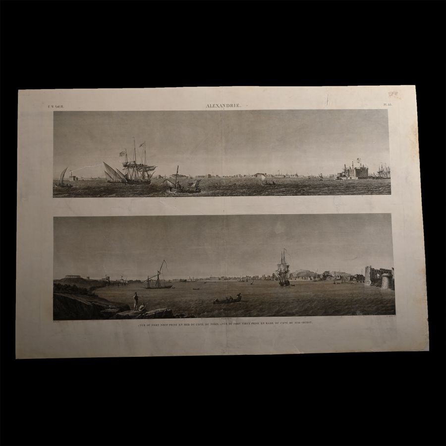 Very Large Egyptian Expedition Lithograph of Views of Alexandria