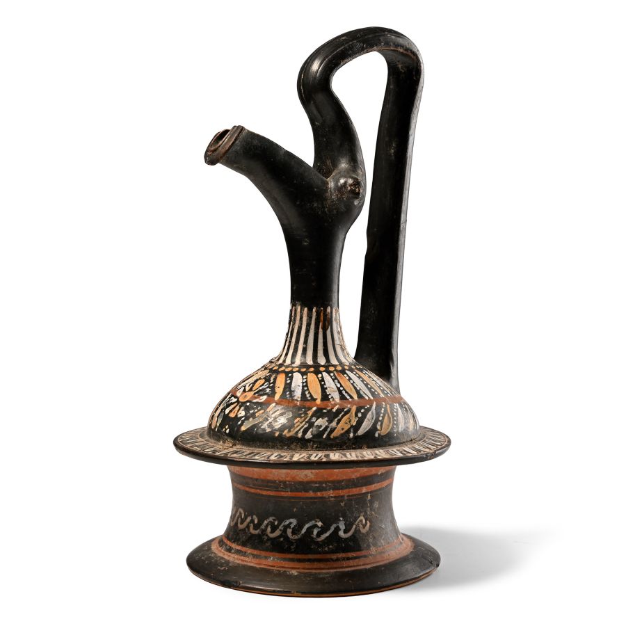 Greek Apulian Blackware Epichysis with Floral Design