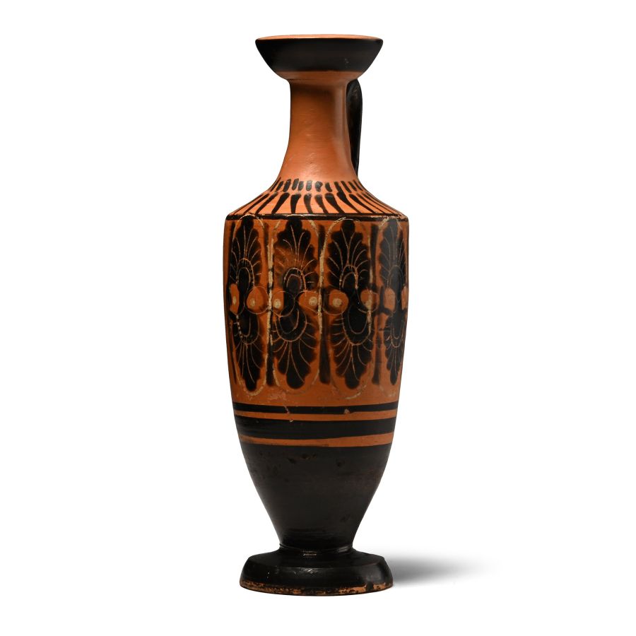 Greek Blackware Lekythos with Palm Fronds