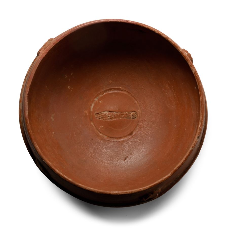 Roman Arretine Red Slip Terra Sigillata Cup with Rabbits and SEX.M.D. Maker's Mark