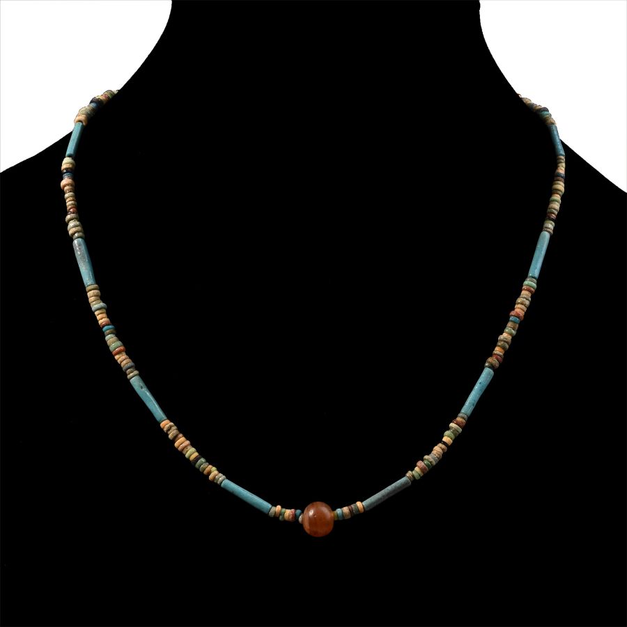 Egyptian Mummy Bead Necklace with Carnelian Feature Bead