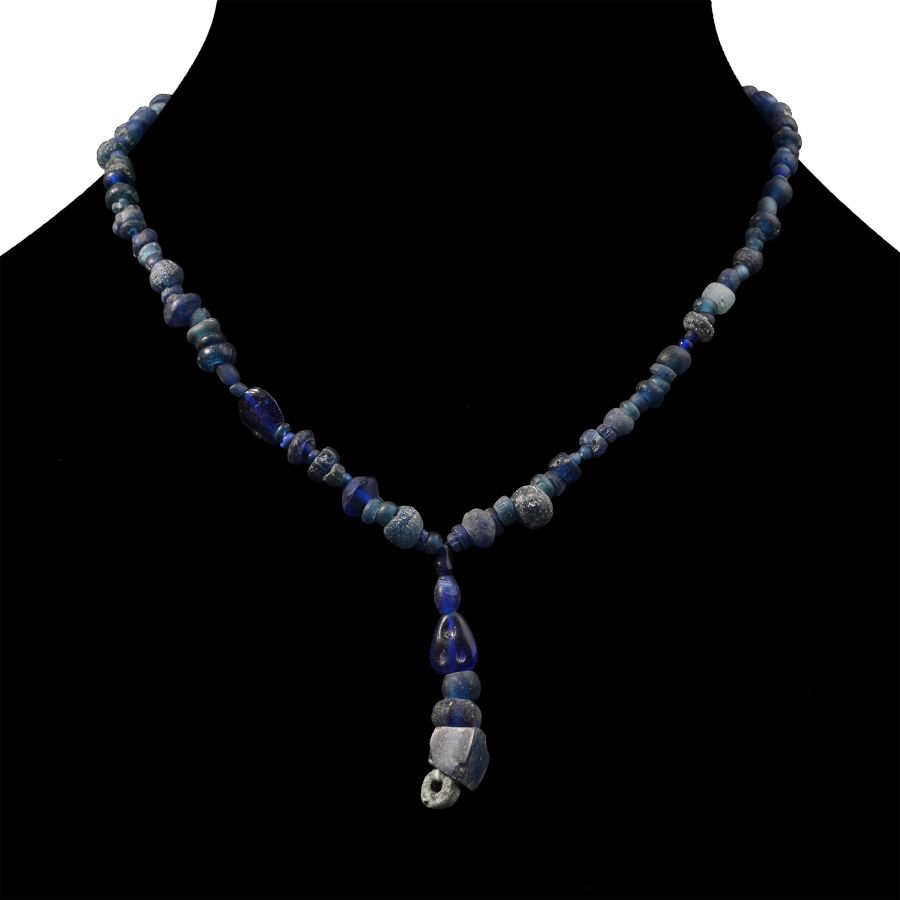Roman Deep Blue Glass Bead Necklace String